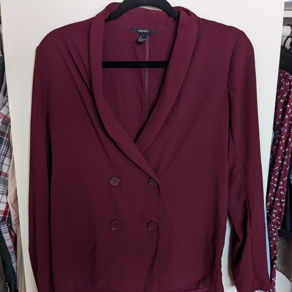 Maroon Forever 21 Oversized Loose Fit Blazer (S)